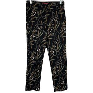 Crazy Larry Pull On Pants Women 4 Black Equestrian Tack Horse Print Stretch USA
